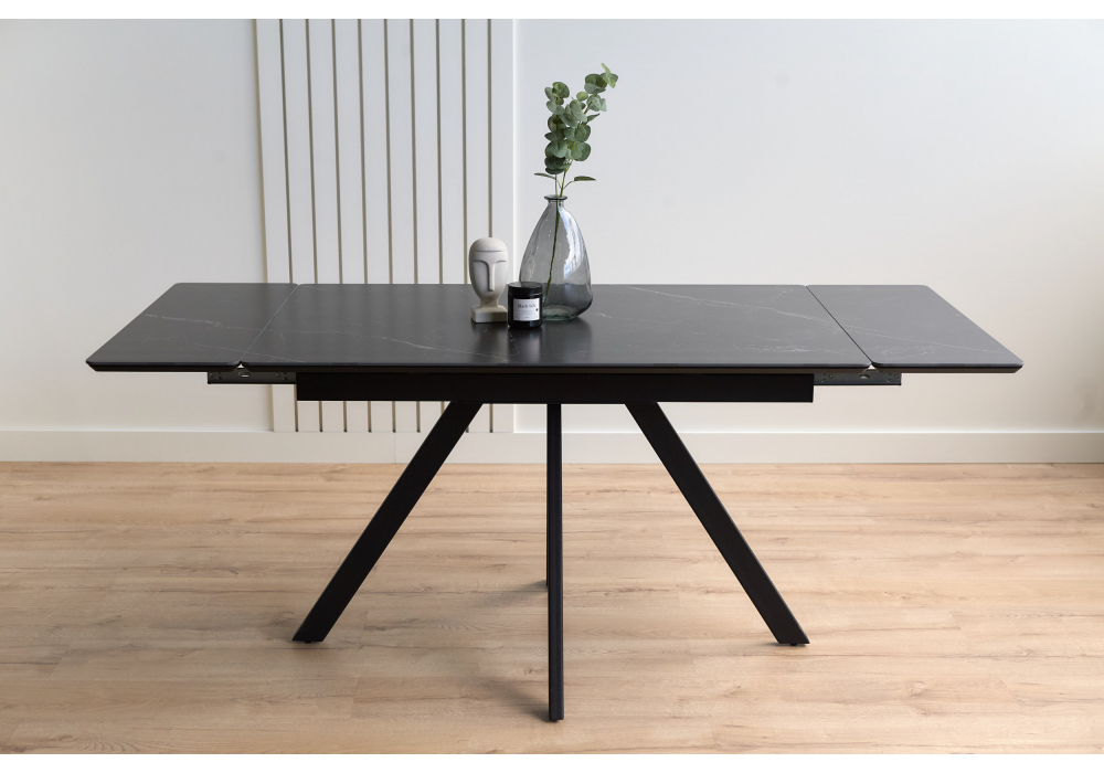 Керамический стол Woodville Вилли 120(180)х80 shakespeare black, черный, ножки черные