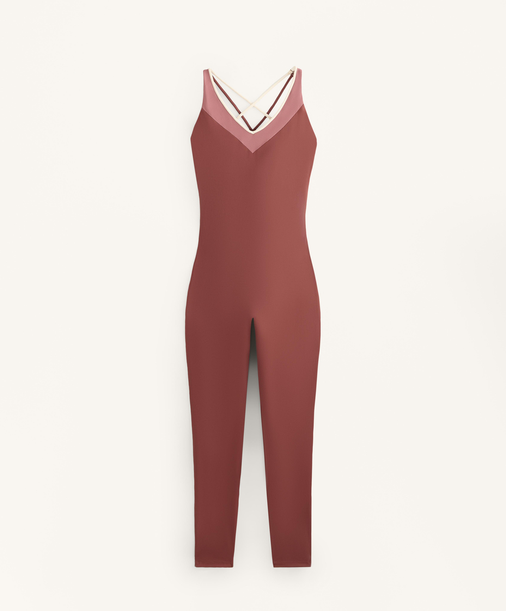 Oysho Длинный комбинезон Comfortlux с блоками, линялый махагон