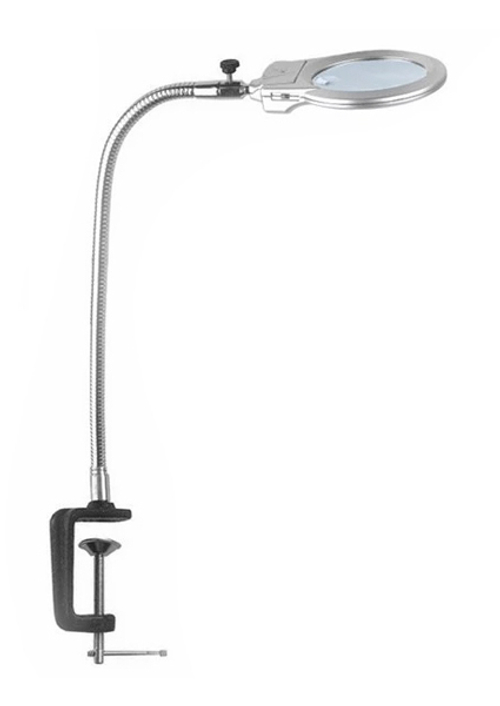 Лупа Kromatech настольная 2/5x, 130/22 мм, на струбцине и гибком штативе с подсветкой (2 LED) MG1512