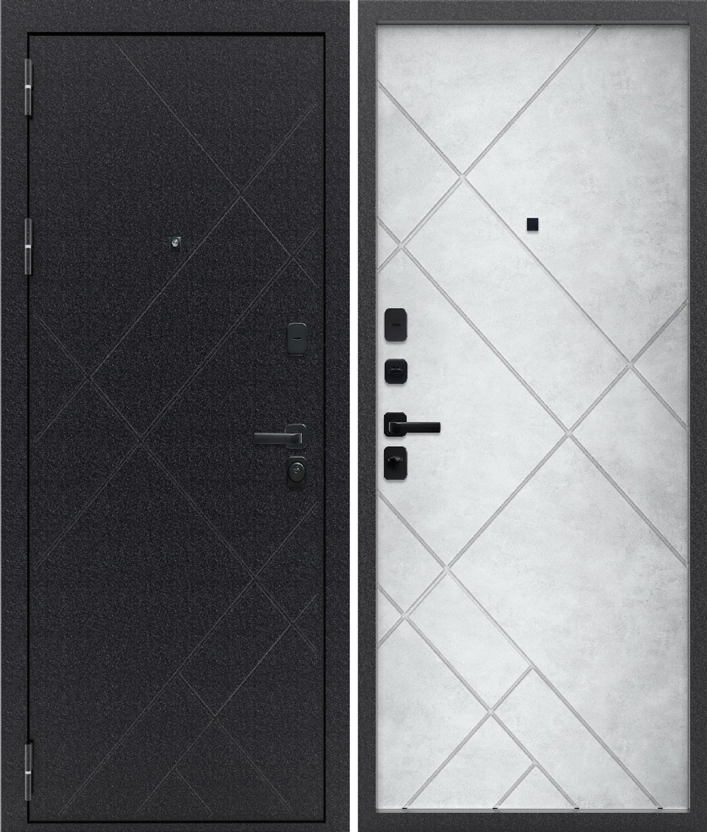Входная дверь FlyDoors АРКАН ПРИЗМА Букле чёрный - Бетон снежный