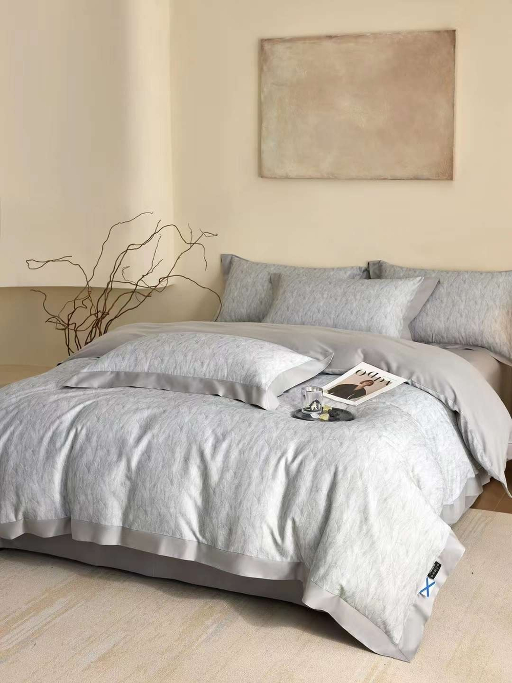 Постельное белье с добавлением кашемира с одеялом Leaf Grey