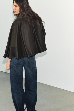 ZARA НАКИДКА ВОЩЕНАЯ С ОТСТЕГИВАЮЩИМСЯ ВОРОТНИКОМ, ТЕМНО-КОРИЧНЕВЫЙ