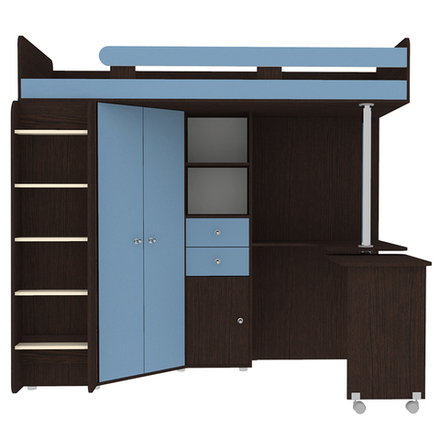 Кровать-чердак КарИВи М85 Венге Светло-синий, голубой