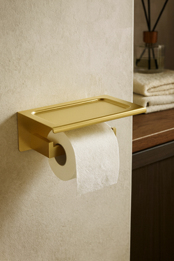 Держатель для туалетной бумаги STWORKI Готланд S13345GM настенный, матовое золото, с полкой