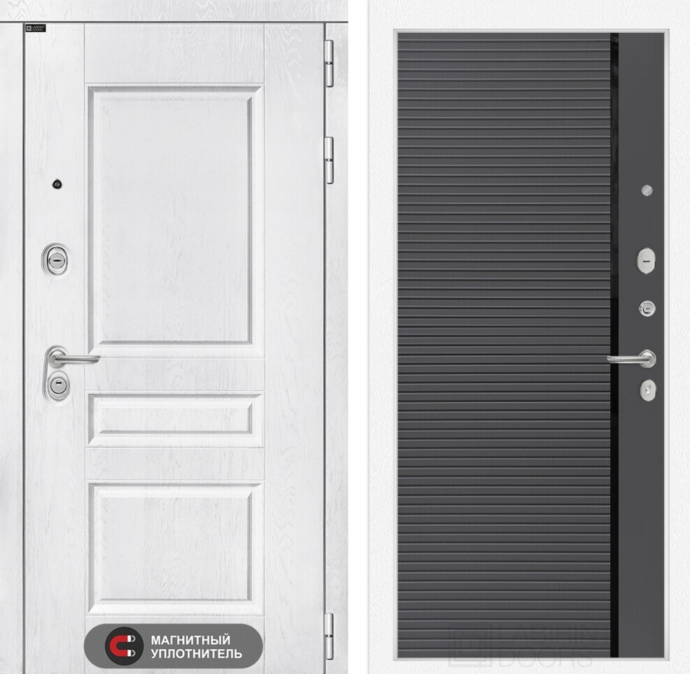 Входная металлическая дверь VERSAL (Версаль) Альберо браш серебро / 22 Графит софт, черная вставка