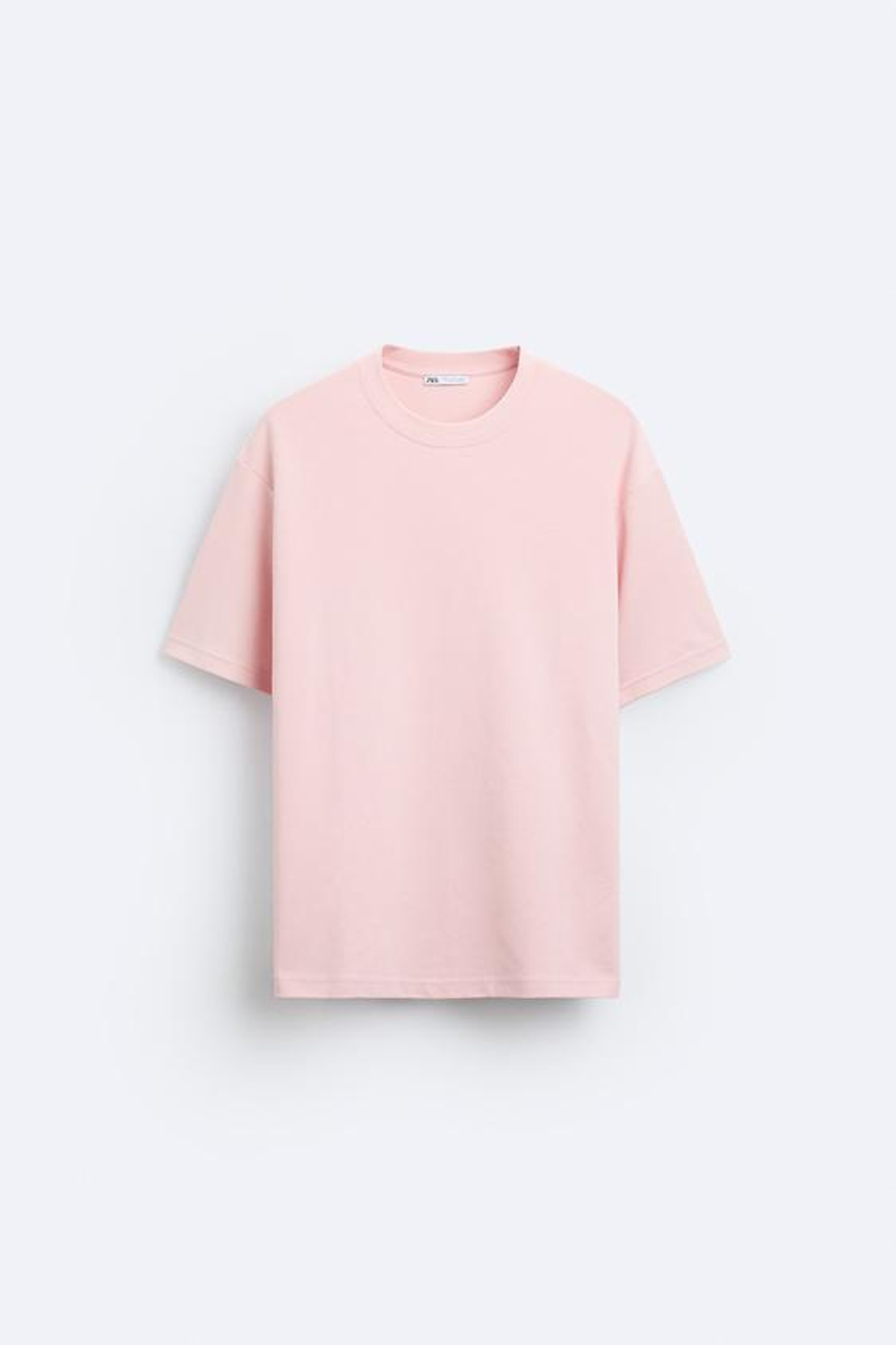 ZARA ФУТБОЛКА REGULAR FIT INTERLOCK, РОЗОВЫЙ
