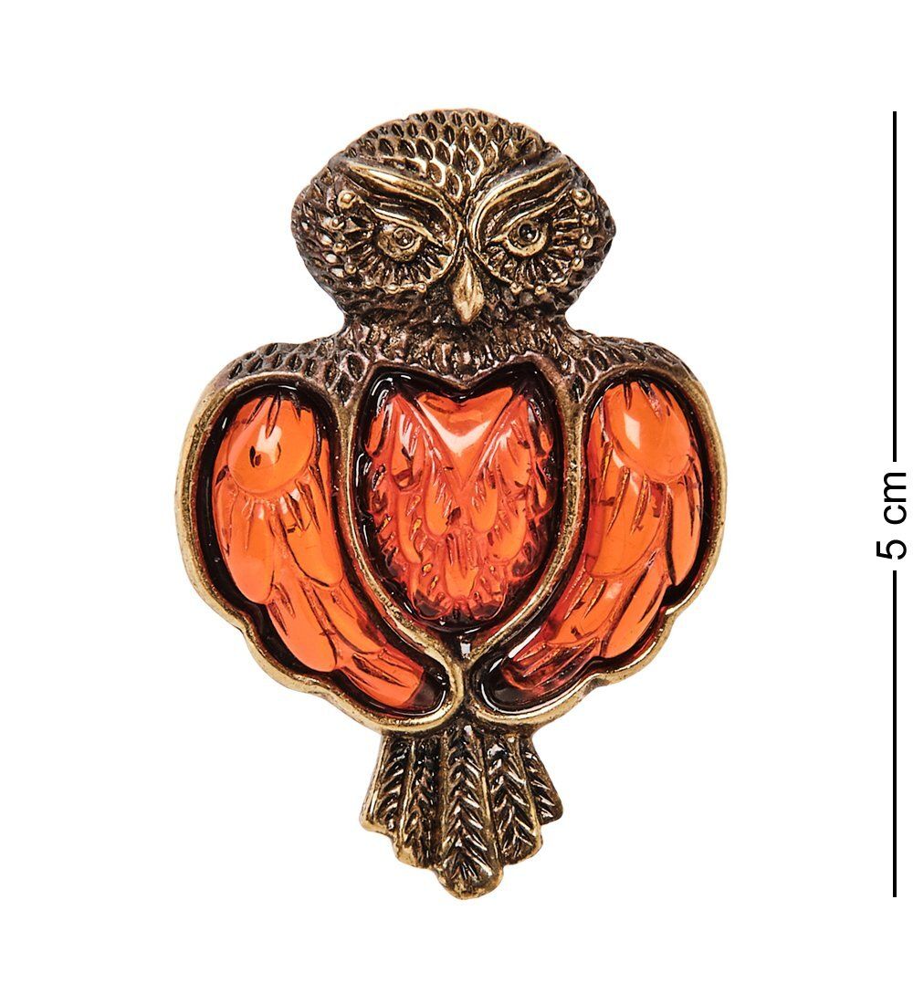 AM-2847 Брошь «Сова Стрелка» (латунь, янтарь)