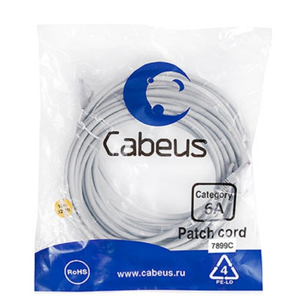 Патч-корд Cabeus PC-UTP-RJ45-Cat.6a-10m-LSZH Патч-корд UTP, категория 6a, 10G, неэкранированный, LSZH, 10 м, серый