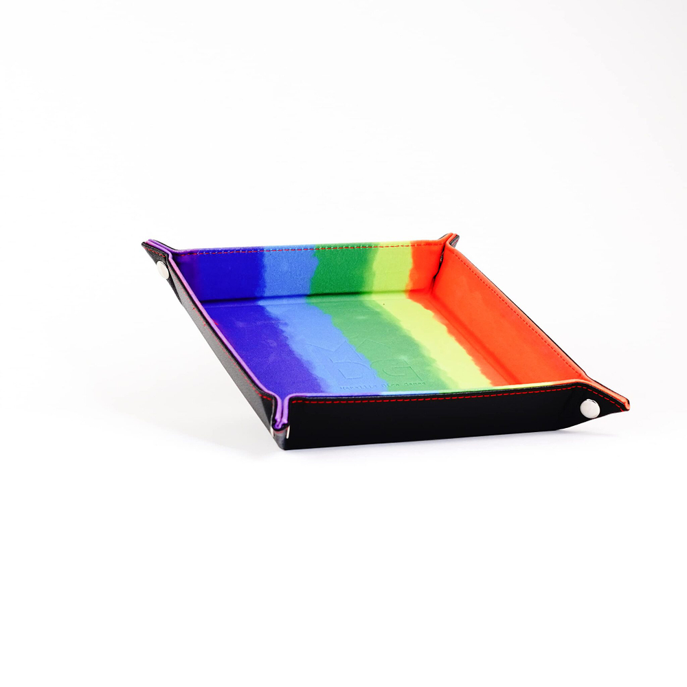 Velvet Folding Dice Tray with Leather Backing 10x10 Watercolor Rainbow