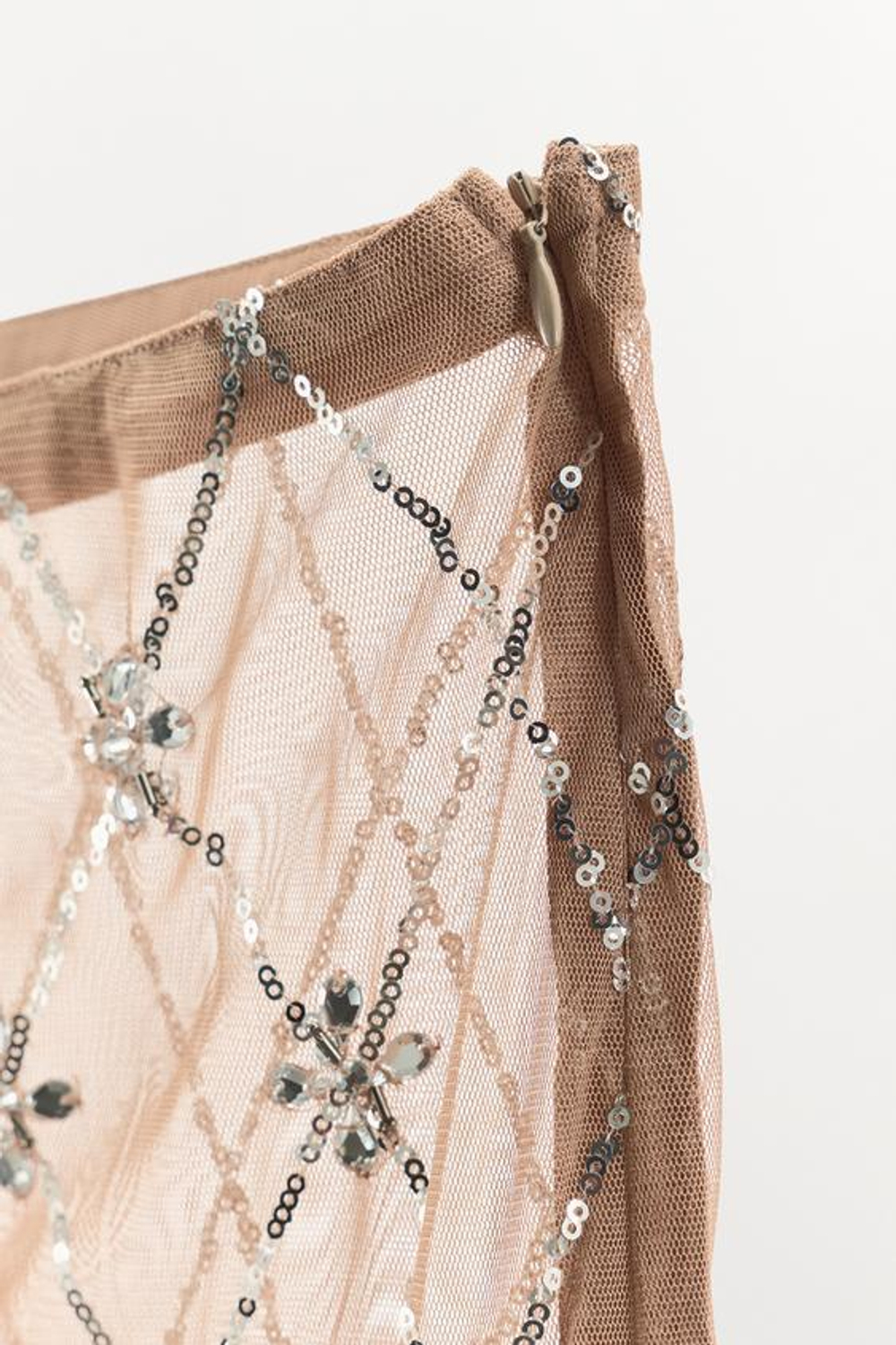 ZARA ЮБКА МИДИ С ВЫШИВКОЙ И БИСЕРОМ, ЦВЕТ РОЗОВОГО ДЕРЕВ