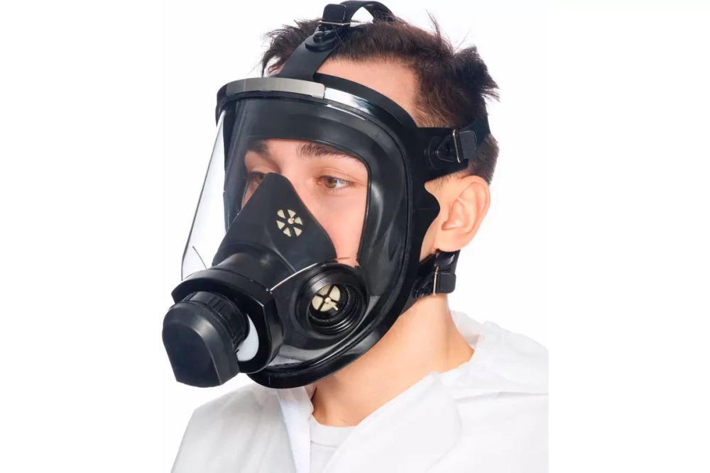 Маска МАГ-3Л (универсальный размер, резина, боковое резьбовое левое соединение - 1 фильтр)