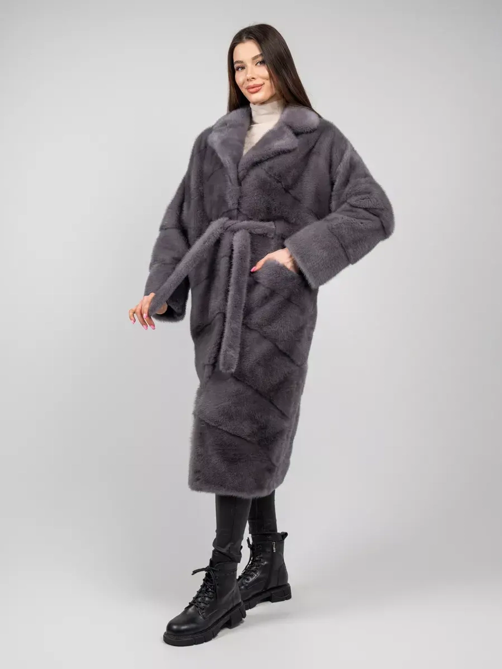 Шуба норковая кимоно с английским воротником ШНКА-С