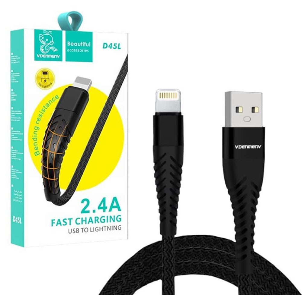 Кабель USB - Lightning DENMEN D45L 2.4A (черный) 1м