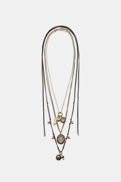 ZARA НАБОР ИЗ ТРЕХ ОЖЕРЕЛИЙ С КАМНЯМИ И ШАРМАМИ, ЗОЛОТОЙ/СЕРЕБРЯНЫЙ