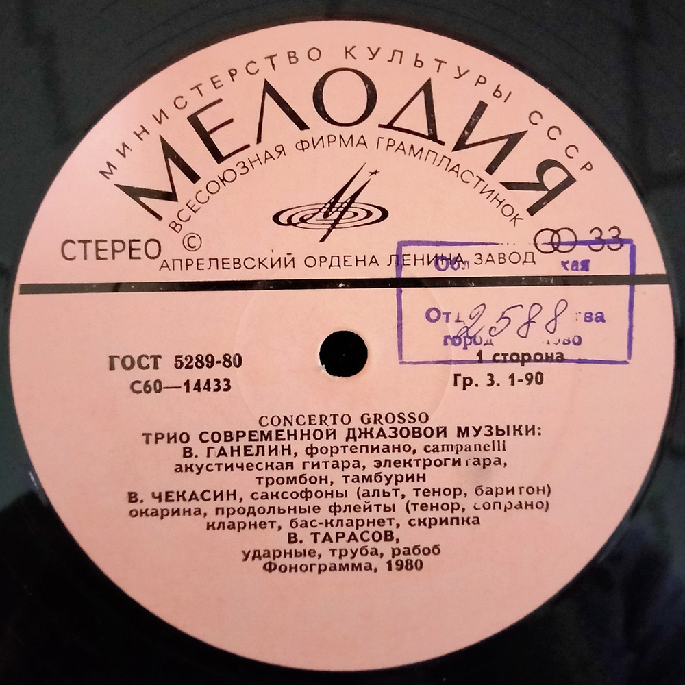 Трио Современной Джазовой Музыки (Ганелин, Чекасин, Тарасов) / Concerto Grosso (LP)
