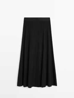Massimo Dutti Длинная трикотажная юбка с воланом, черный