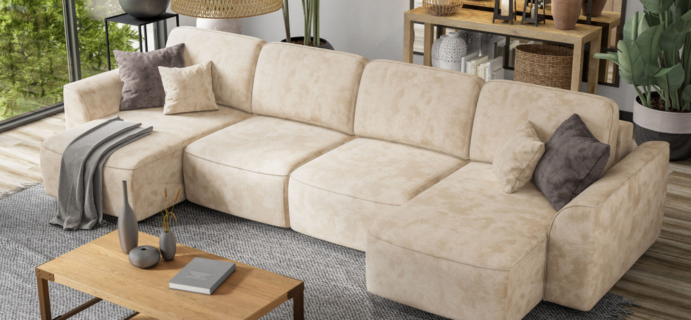 П-образный диван KING MODOOL Велюр Alkantara пепел