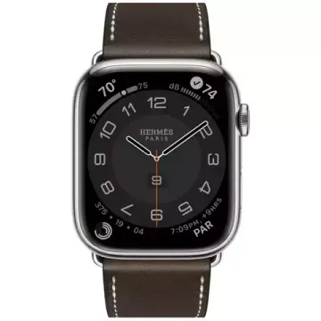 Apple Watch Hermès 45mm Silver Stainless Steel Case with Single Tour Deployment Buckle Ébène