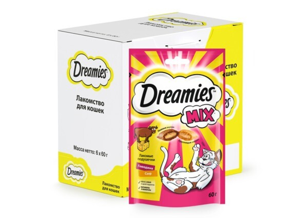 Лакомство Говядина и сыр, 60г для кошек Dreamies Микс
