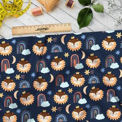 Ткань шелк Армани детская иллюстрация лев в ночи