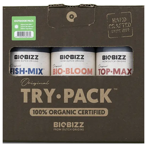 BioBizz Try Pack Indoor - готовый комплект удобрения для вегетации и цветения. Содержит в наборе Bio Grow 250мл, Bio Bloom 250мл, Top max 0.25л. Органическая база и гуминовые кислоты в одной коробке. Доставка по Москве и РФ. В регионы любой ТК.