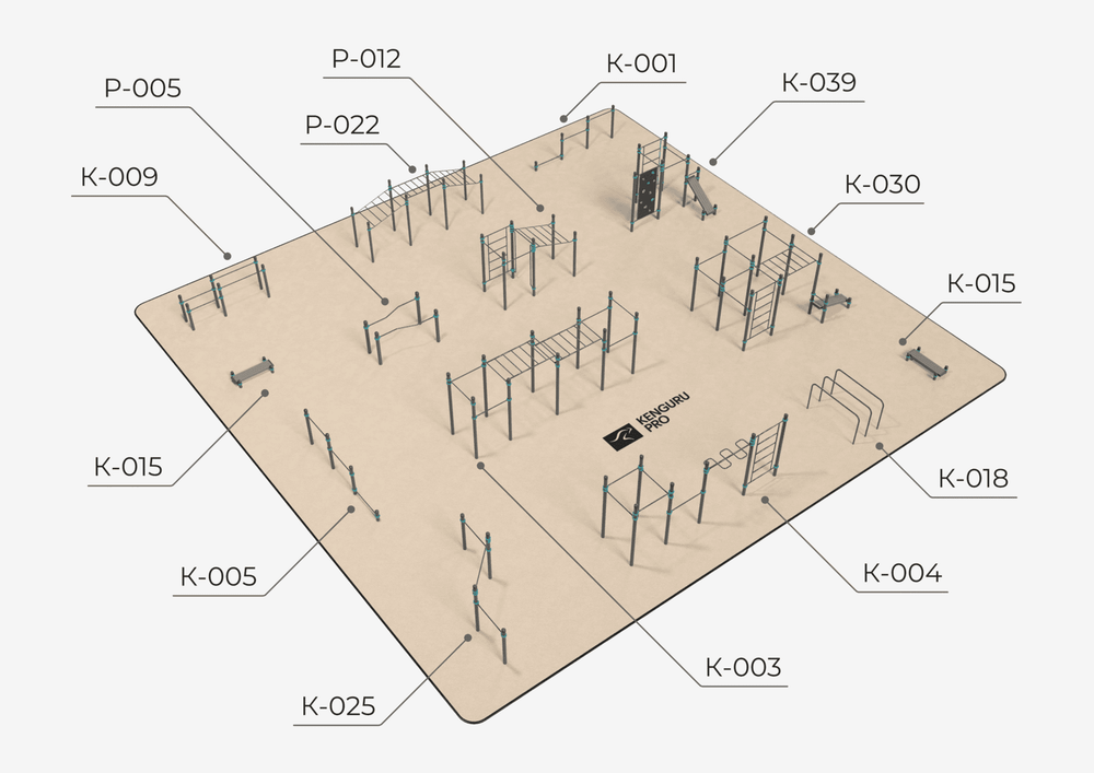Воркаут площадка №9 - 462 м2 (22 х 21 м)