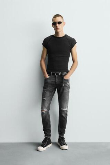 ZARA ДЖИНСЫ SKINNY FIT С РАЗРЕЗАМИ, СЕРЫЙ