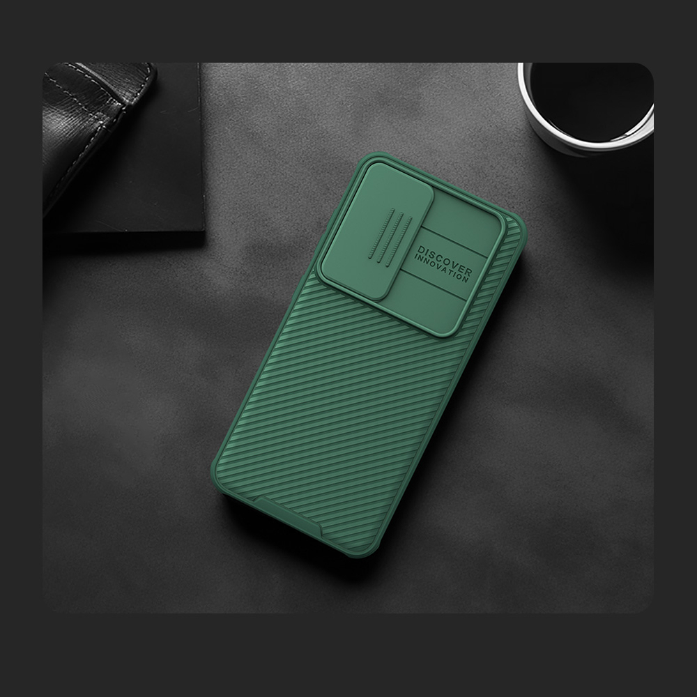 Чехол зеленого цвета с встроенным магнитом для Samsung Galaxy S24, серия CamShield Pro Magnetic от Nillkin