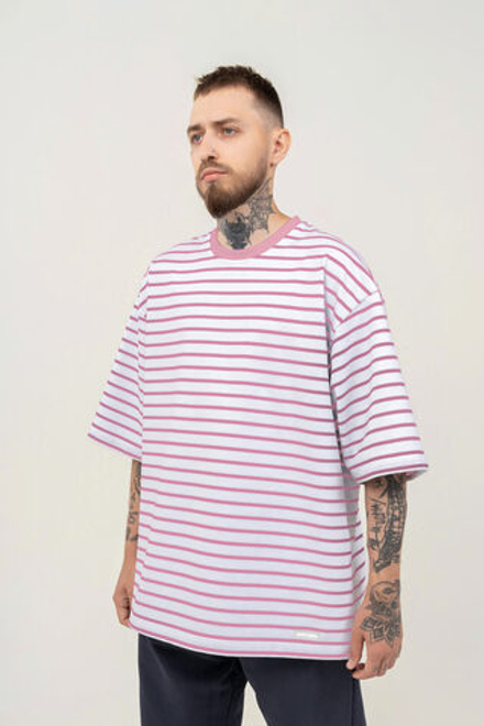 Футболка KUL'TURA OverSize "Basic" Полоска Розовый