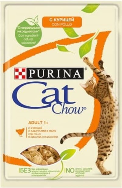 Влажный корм Cat Chow® для взрослых кошек с курицей и кабачками в желе, Пауч 85 г
