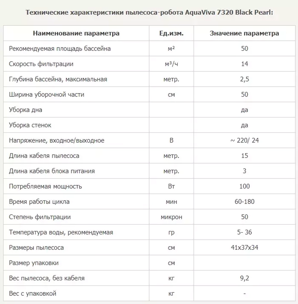 Робот-пылесос для бассейнов площадью до 60м² - дно/стены/ватерлиния, кабель 18м - 7320 Black Pearl - AquaViva