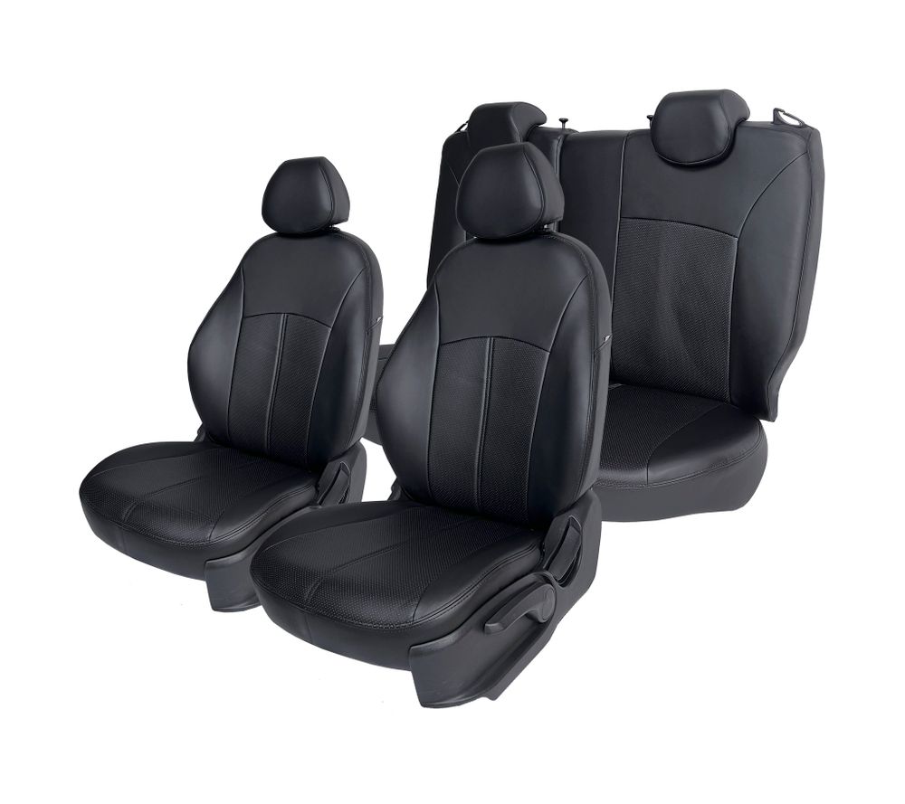 Чехлы на сиденья Hyundai Solaris 2011-2017 седан экокожа задняя спинка 1/2 черные
