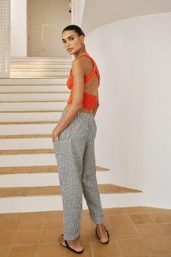 ZARA БРЮКИ В КЛЕТКУ С ЭЛАСТИЧНЫМ ПОЯСОМ, БЕЛЫЙ/ЧЕРНЫЙ