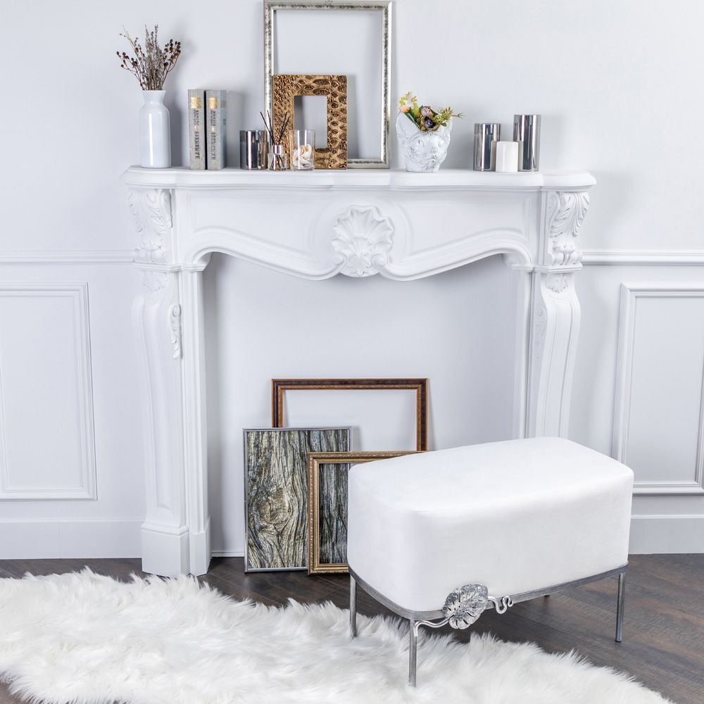 Банкетка Monstera Deliciosa (Монстера) Белая Античное серебро