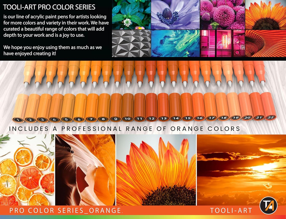 TOOLI-ART акриловые маркеры фломастеры, 0,7 мм , 22 шт. Orange