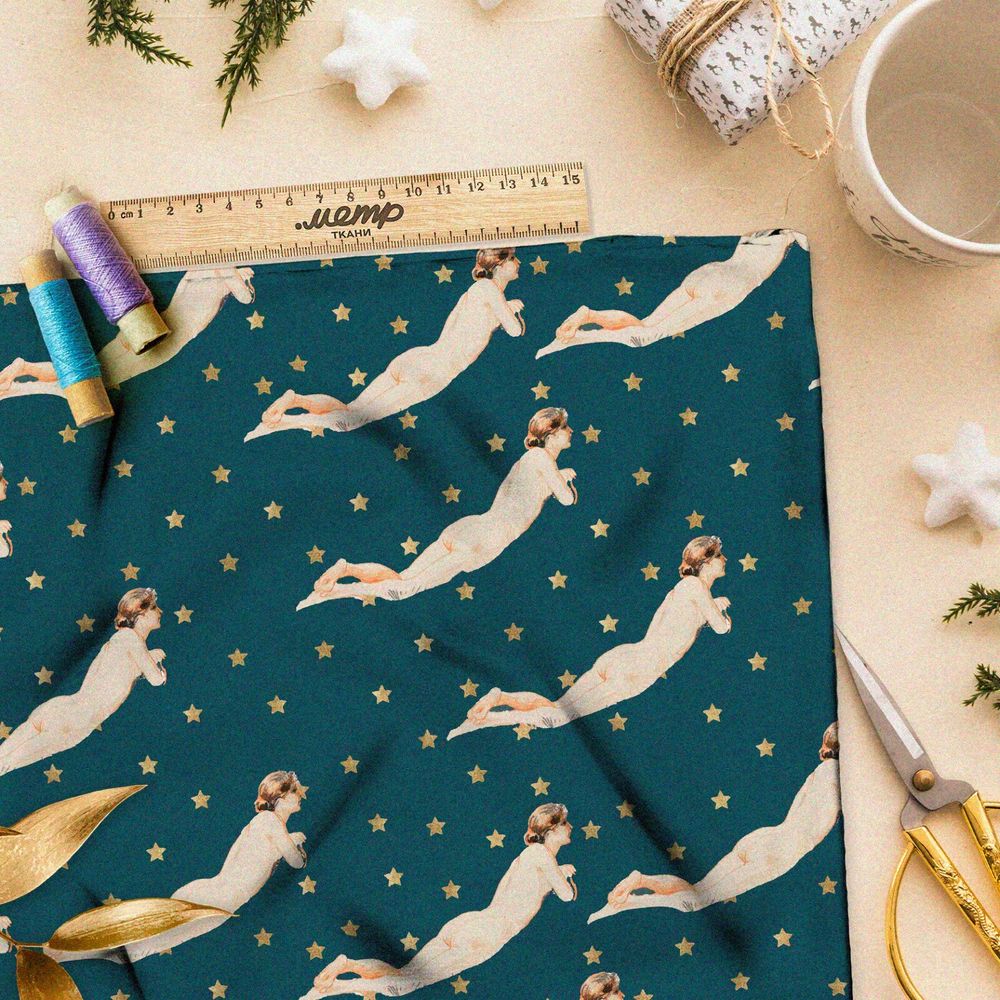 Ткань шелк Армани летящая греческая богиня в ночном небе
