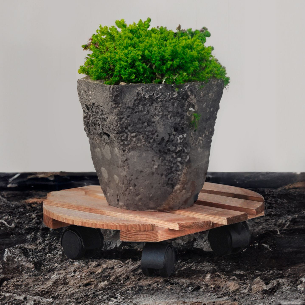 Подставка для цветов напольная на колесиках Флорэль деревянная в стиле рустик (состаренный), круглая, браун