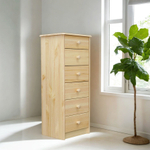 Комод высокий с 6 ящиками Хаба из массива сосны, для одежды, в натуральной отделке