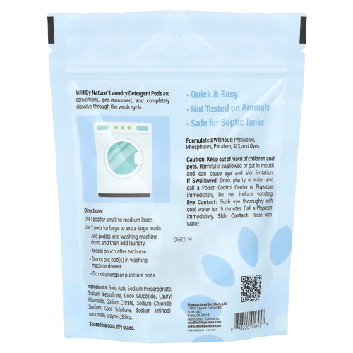 Mild By Nature, капсулы для стирки, без запаха, 10 капсул, 180 г (6,3 унции)