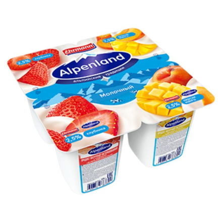 Йогурт Alpenland Клубника/Персик-Манго 2,5% 95 гр
