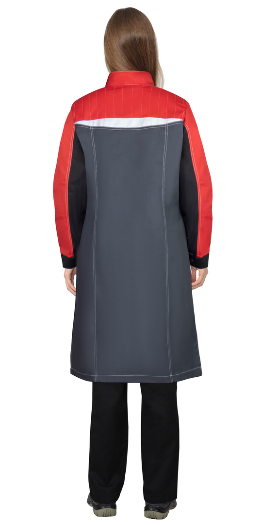 Халат СИРИУС-ФАВОРИТ-МЕГА женский, тёмно-серый с черным и красной отделкой