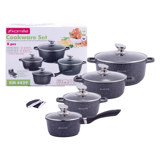 Набор посуды 8 предметов из литого алюминия Kamille KM 4429 с мраморным покрытием