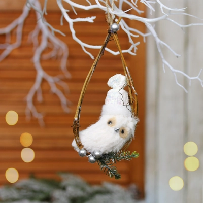Подвеска «Совушка в колпачке - На веточке» 17 см (в ассортименте), Белый
