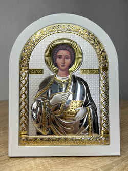 Пантелеймон, икона арочная, белое дерево 175х225