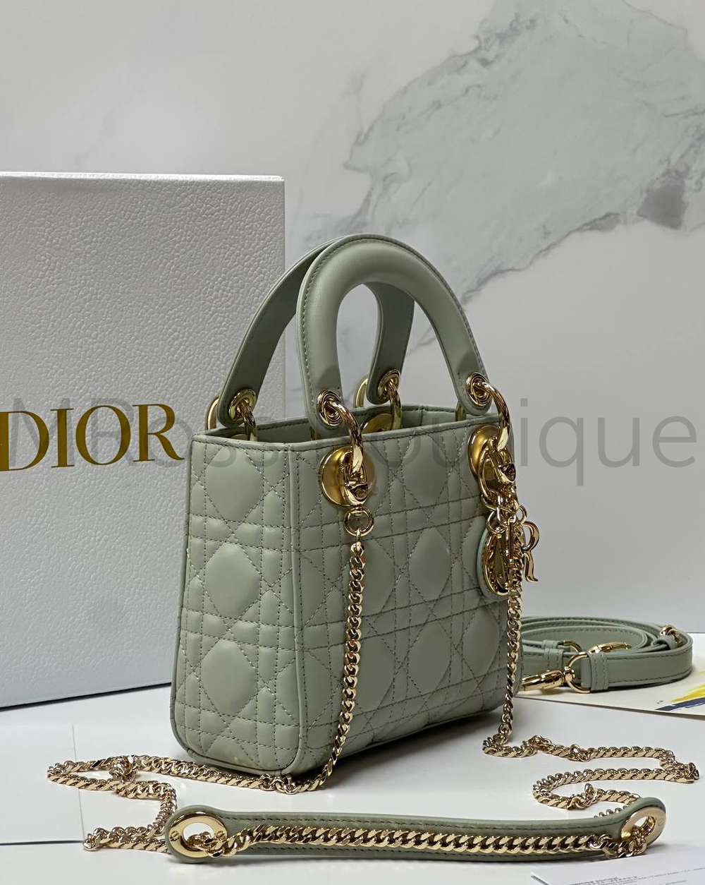 Женская сумка Lady Dior My ABC квадратная светло-серого цвета