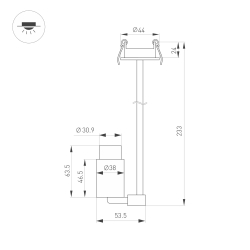 Светильник ART-NEMO-BUILT-ZOOM-L205-R38-5W Warm3000 (BK, 10-55 deg, 24V) (Arlight, IP20 Металл, 5 лет) 049785