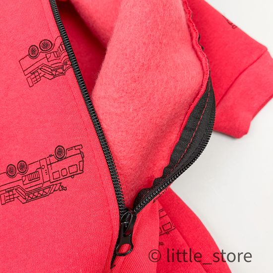 Комбинезон из футера с начесом "Машинки" красный
