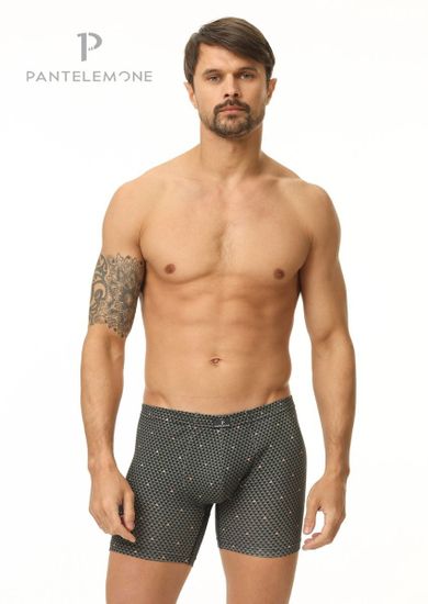Трусы мужские боксеры удлинённые Pantelemone PMHL-1370, треугольники серо-зеленые