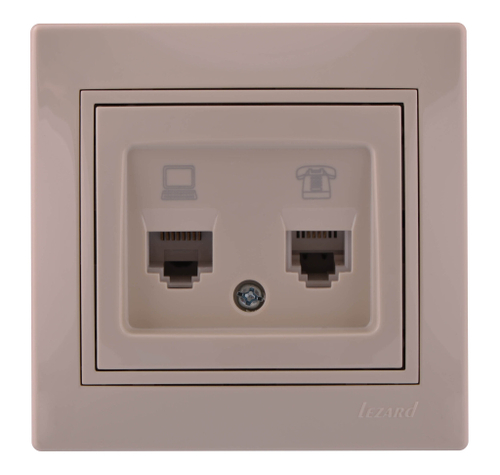 MIRA 701 0303 143 Розетка комп+тел евро крем со вставкой