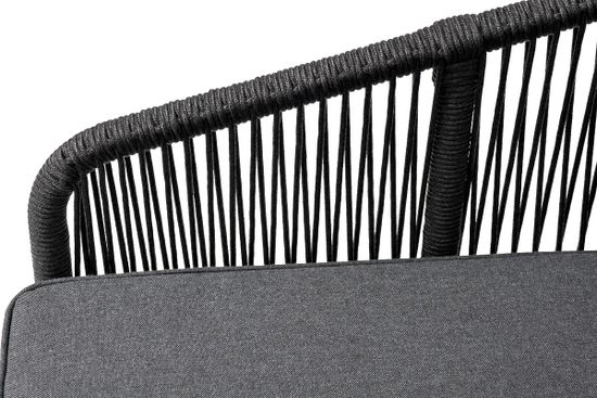 "Канны" диван модульный плетеный из роупа, каркас алюминий темно-серый (RAL7024), роуп темно-серый круглый, ткань темно-серая